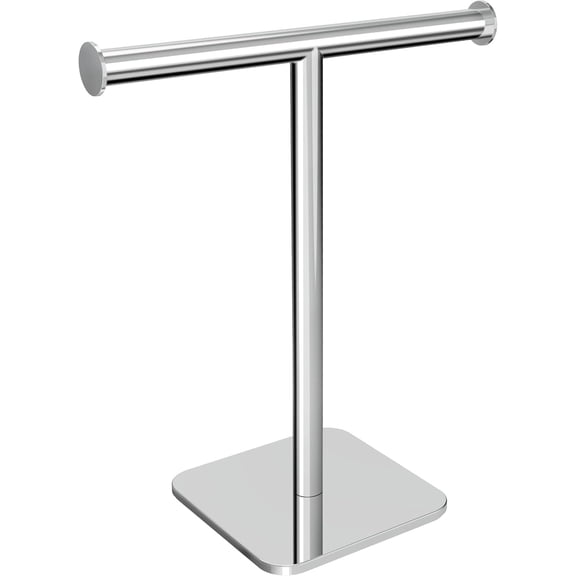 T-Shape Hand Towel Holder Stand, Weighted Base Towel Rack, Countertop Towel Holder for Bathroom, 304 Stainless Steel, Heavy Duty (Chrome)