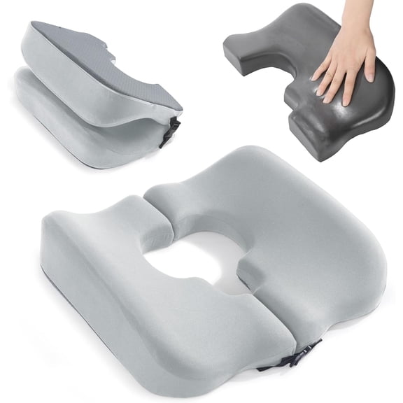 T-Shaped Memory Foam Pressure Relief Cushion for Sitting or Sleeping Light Grey