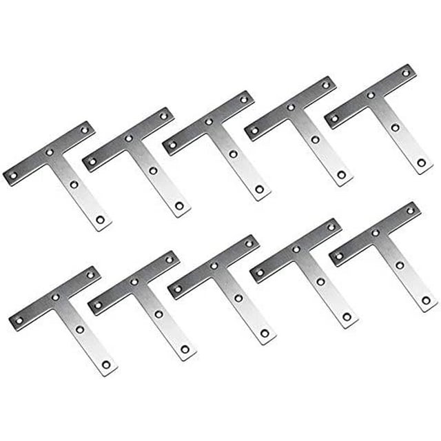 T Shaped Repair Plate, 80 x 80 mm Stainless Steel Corner Brackets Angle Braces, Heavy Duty Flat