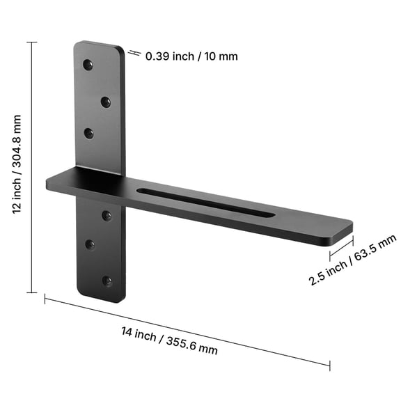 T Shelf Brackets 2 Pcs,200 lbs/90 kg Weight Capacity,14x2.89x12 in/355.6x73.5x304.8 mm,Solid Steel Heavy Duty Brackets for Shelves,Countertop Support Floating Bracket Hardware with Screws