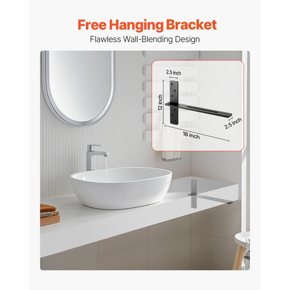 T Shelf Brackets 2 Pcs, 200 lbs/90 kg Weight Capacity, 18x2.89x12 in / 457.2x73.5x304.8 mm, Solid Steel Heavy Duty Brackets for Shelves, Countertop Su