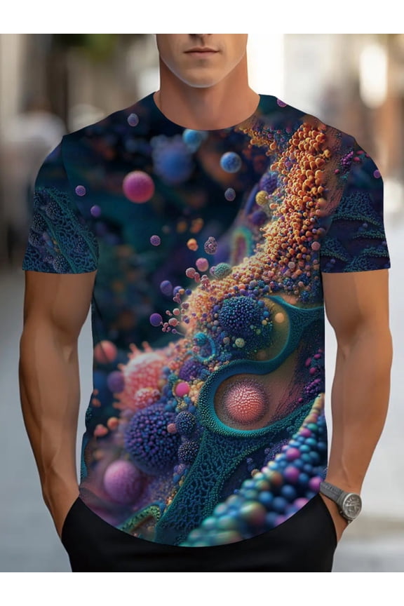 T-Shirt - Abstract Universe Design, Neon Color, Lightweight Durable Fabric, Comfortable Crew Neck Casual Restaurant Wear, Machine Washable Multi-Color Pattern Men's and Women's
