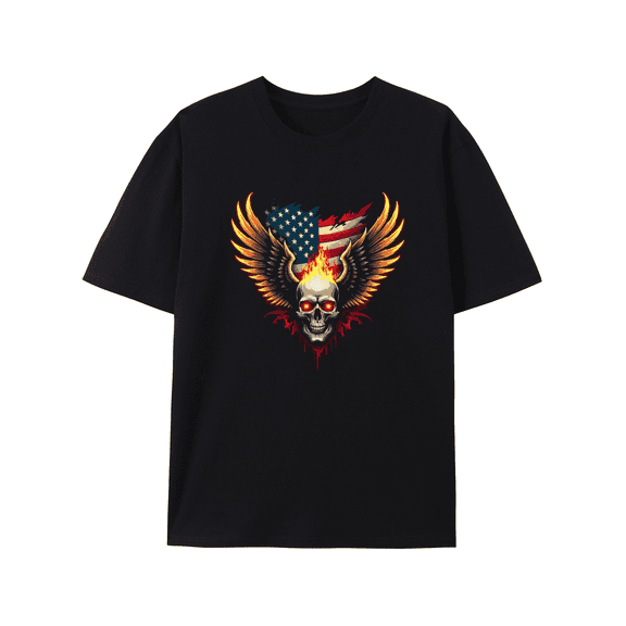 T-Shirt American Pride: Winged Skull Usa Flag Graphic Tee, Fashion Unisex Shirt Short Sleeve tshirts