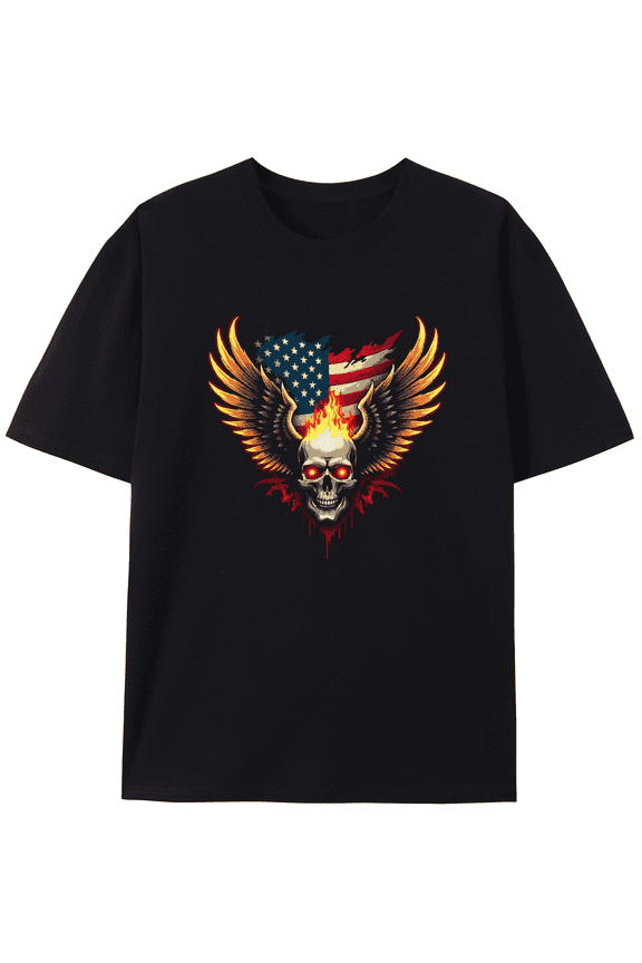 T-Shirt American Pride: Winged Skull Usa Flag Graphic Tee, Fashion Unisex Shirt Short Sleeve tshirts