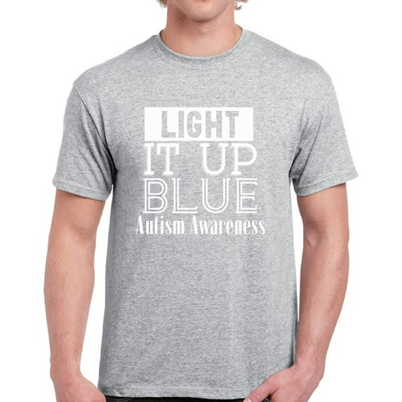 T-Shirt Autism Awareness for Men Light It Up Blue Shirt for Him Graphic Tee White Print