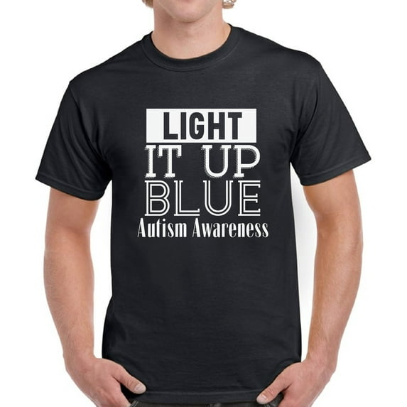T-Shirt Autism Awareness for Men Light It Up Blue Shirt for Him Graphic Tee White Print