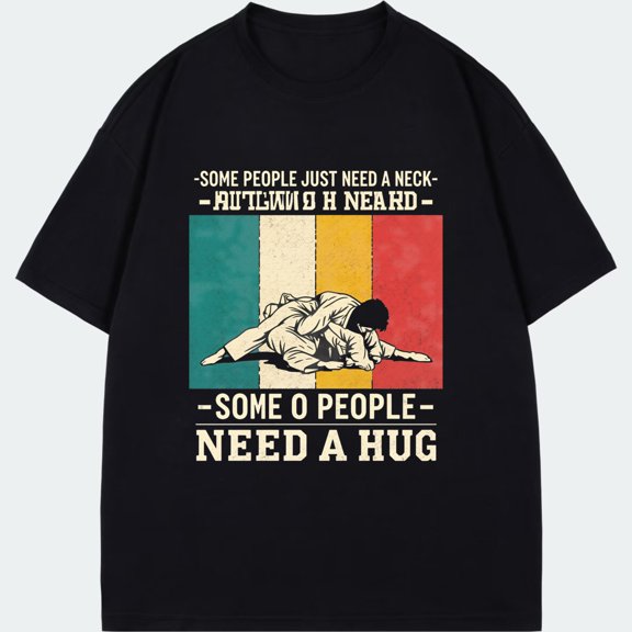 T Shirt Black Judo Fighter With Neck Hold And Hug Text Graphic For Gym And Martial Arts Enthusiasts