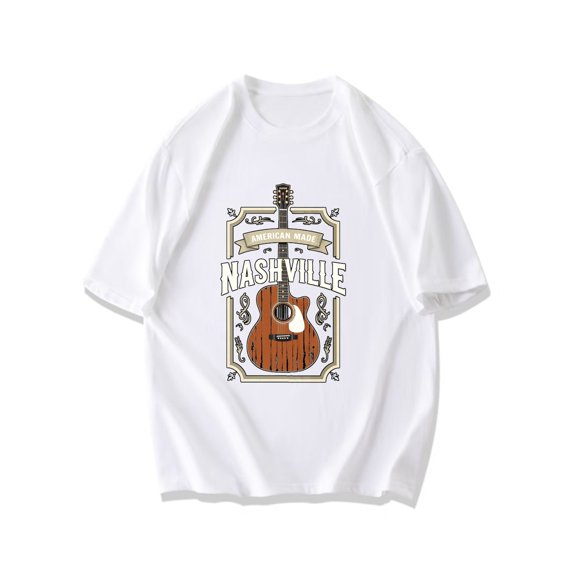 T-Shirt Black Nashville Guitar American Made Music Theme For Country Music Fans And Casual Wear