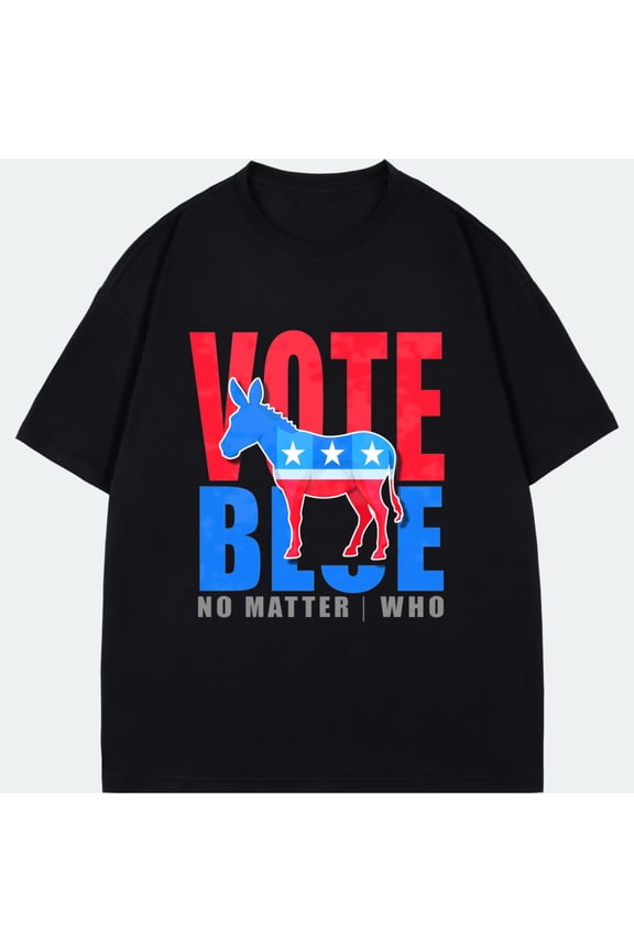 T-Shirt Black Vote Blue Donkey And Stars Text Political Statement For Election Day