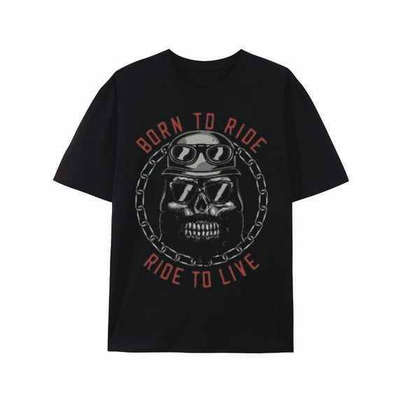 T-Shirt Born to Ride, Ride to Live - Motorcycle Skull Graphic Tee
