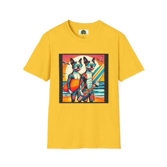 T-Shirt Boston Terrier Tattoed Surfer Dogs