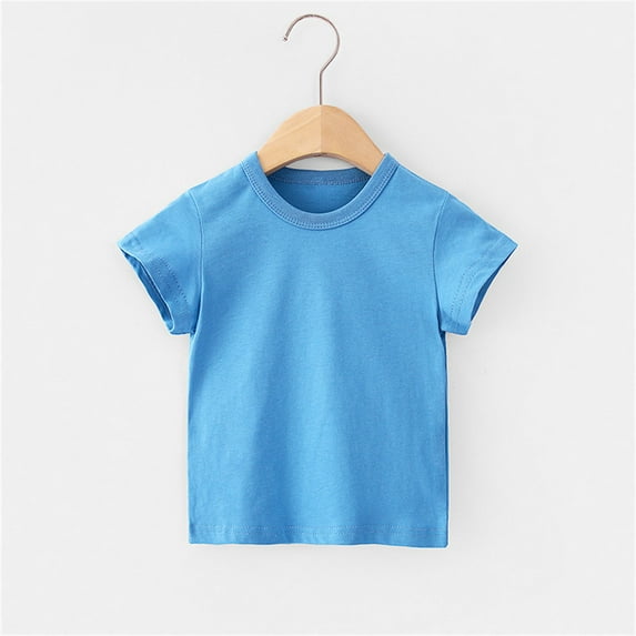 Piuwrlz T-Shirt Boy/Girls Solid Color Cotton Undershirt Short Sleeve Top Sky Blue Size 3-4Years