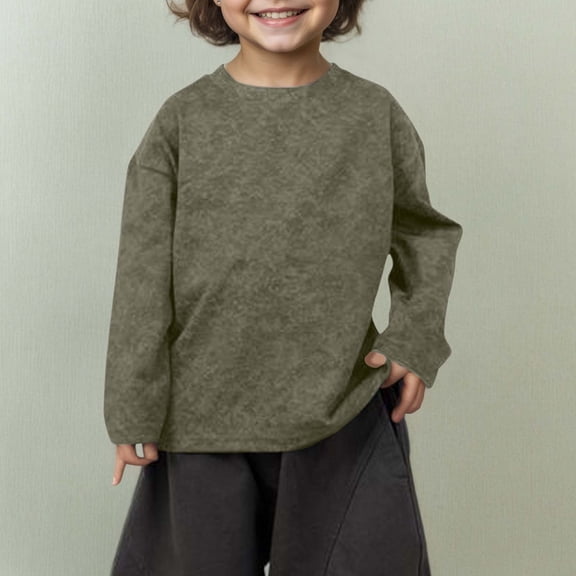 T Shirt Boys Boys Long Sleeve Green T Shirt Girls Crew Neck Casual Basic Tees Boys Fall Shirts Girls Solid Color Shirts 4-5 Years