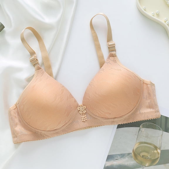 T Shirt Bra, Xunlbb Women's Daily Adjustable Underwear Gathered Thin Bra Without Steel Ring(Khaki,38)