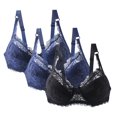 thumbnail image 1 of T Shirt Bra Padded 3pc Women Lace Push up Bras, Plus Size Soft Breathable Padded V-Neck Underwire Balconette Womens Bras Comfortable Front Open Black 3XL, 1 of 5
