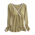 thumbnail image 1 of T Shirt Built-in Padded Bra Soft Pajama Tops Long Sleeve Shirts V Neck Shirts Fall Clothes Outfits Army Green XXL, 1 of 3