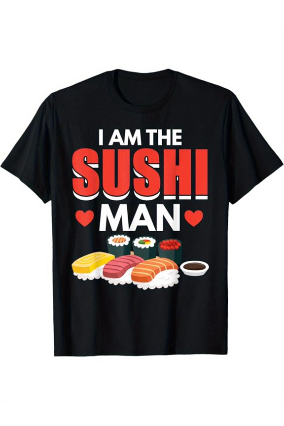 T-Shirt - Casual & Comfy with Colorful Sushi Print Graphics, Relaxed Fit, Short Sleeve Crew Neck Tee for All Seasons, Allseason Apparel|Bold Graphic Design|Nontransparent Fabric