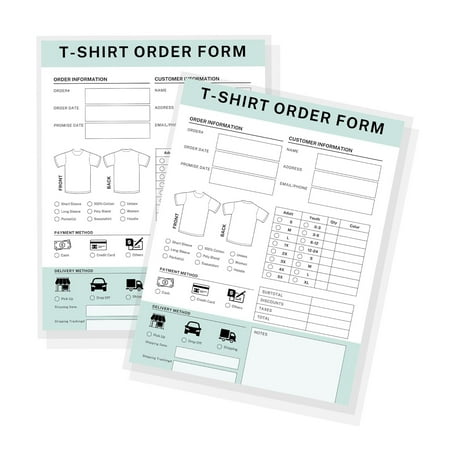 T-Shirt Custom Order Form Book Hoodie Template Business Invoice 75 page 8.5x11 inches Log Book for Small Businesses, New Orders Vinyl, Decal, Sublimation Loose Leaf Page