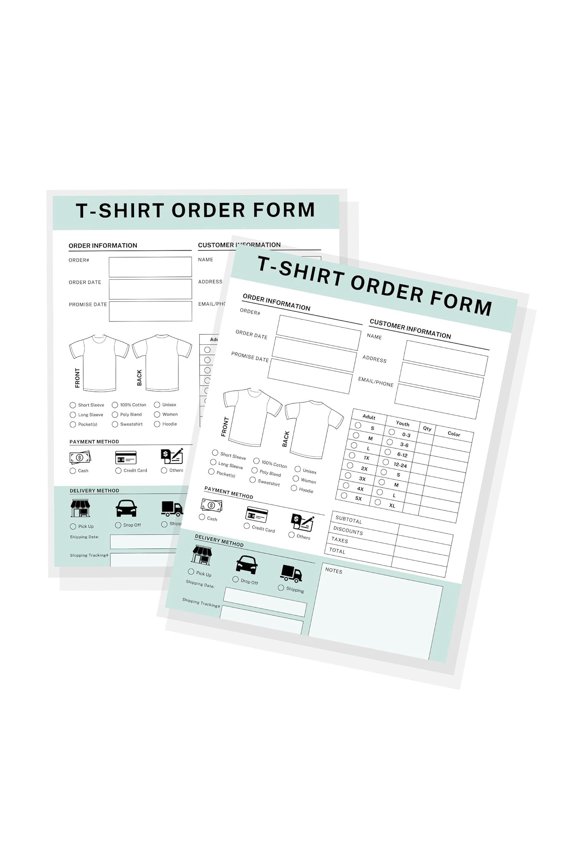 T-Shirt Custom Order Form Book Hoodie Template Business Invoice 75 page 8.5x11 inches Log Book for Small Businesses, New Orders Vinyl, Decal, Sublimation Loose Leaf Page