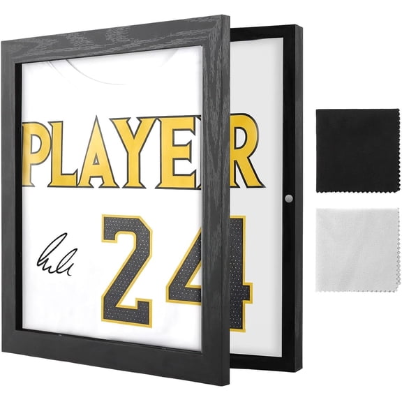 T Shirt Display Frame 13'' X 13'' Usable Space Shadow Box Wood T-Shirt Frame Football Tshirt Jacket Display(Color:Black)