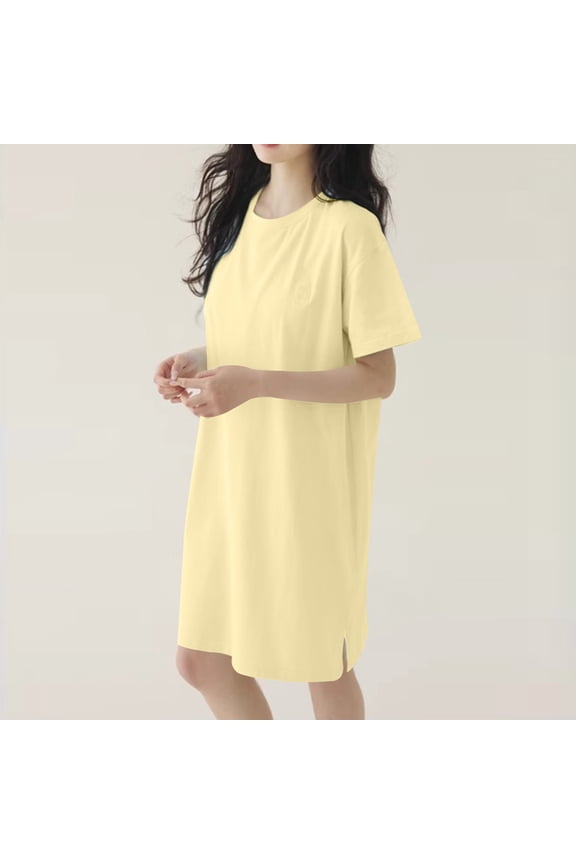 T-Shirt Dress for Women Summer Nightgown Casual Short Sleeve Pajama Dress Crewneck Soft Nightwear with Built-In-Bra