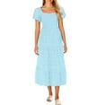 thumbnail image 1 of T-Shirt Dress for Women Women's Casual Printed Pleated Elastic Waist Sleeveless V-Neck Dress Light Blue Xl, 1 of 5