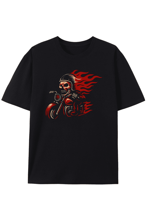 T-Shirt Flaming Skull Biker Graphic Tee, Funny Unisex Shirt Printed tshirts