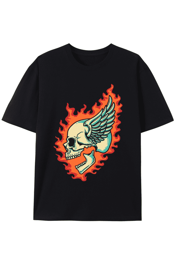T-Shirt Flaming Winged Skull Graphic Tee, Classic Unisex Shirt Graphic Tee tshirts