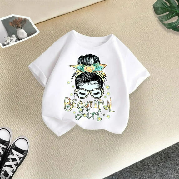 T Shirt For Girls Cute Graphic Print Round Neck Short Sleeve Tee Summer Casual Toddler Boy Shirts,Size 7 Years-8 Years