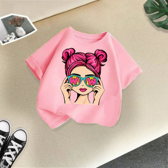 T Shirt For Kids Girls Girls Cute Graphic Print Round Neck Short Sleeve Tee Summer Casual T Shirt