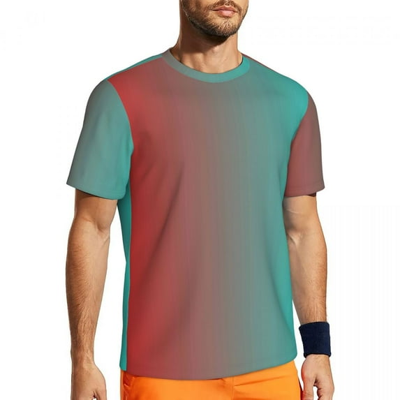 T Shirt For Men Abstract Two Tone Running T-Shirt Summer Stylized Orange and Sky Blue Vintage Haraju