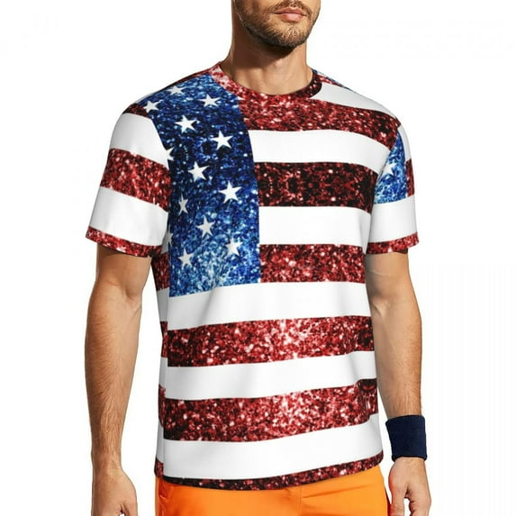 T Shirt For Men American Flag Stars And Stripes Patriotic USA Trendy Cool Gym T-Shirts Quick Dry Top