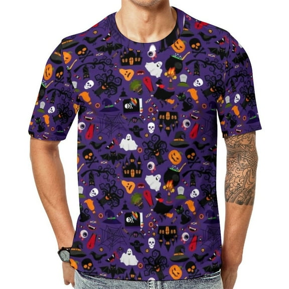 T Shirt For Men Bats Sunset Man Spooky Halloween Print Streetwear Summer Harajuku Tee Shirt Short-Sl