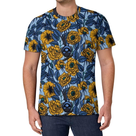 T Shirt For Men Birds Flower Print Pink And Blue Rose Male Popular Premium Pattern Tee Shirt Short S