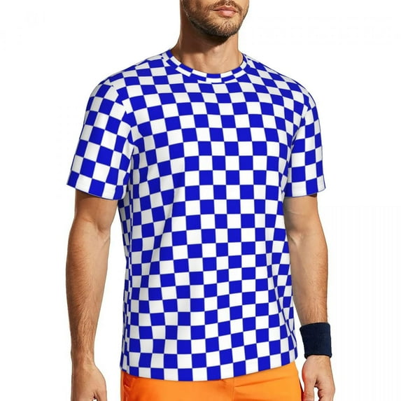 T Shirt For Men Blue And White Checkerboard Sports T-Shirt Racing Flag Checkered Popular T-Shirts Me