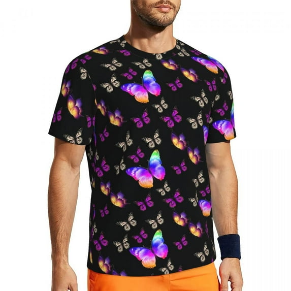 T Shirt For Men Blue Butterfly Print Man Dandelion Meadow Streetwear Sportswear T-Shirts Beach Trend