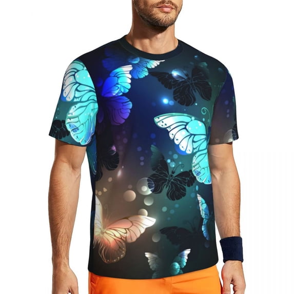 T Shirt For Men Blue Butterfly Print Man Dandelion Meadow Streetwear Sportswear T-Shirts Beach Trend