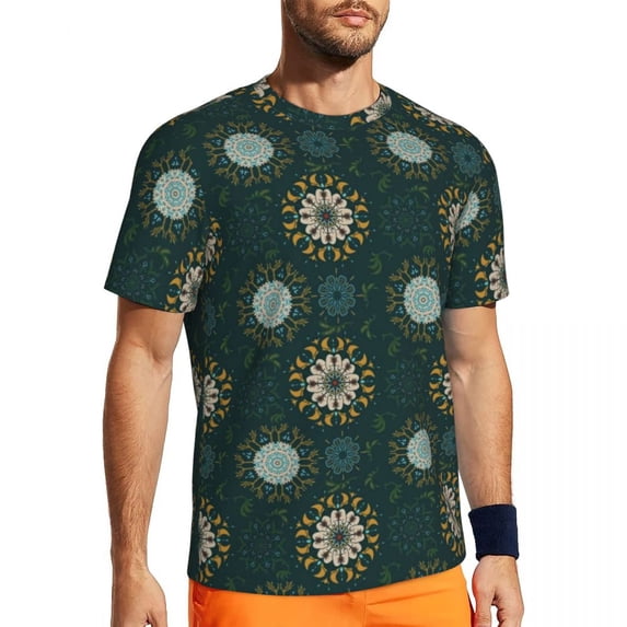T Shirt For Men Blue Mandala Gym Beach Retro Bohemia Print Vintage Trending Tshirt For Men Pattern C