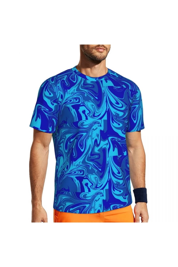 T Shirt For Men Blue Neon Paint Gym Summer Abstract Liquid Funny T-Shirts Popular Tshirt For Men Des