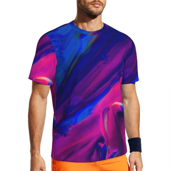 T Shirt For Men Blue Neon Paint Gym Summer Abstract Liquid Funny T-Shirts Popular Tshirt For Men Des