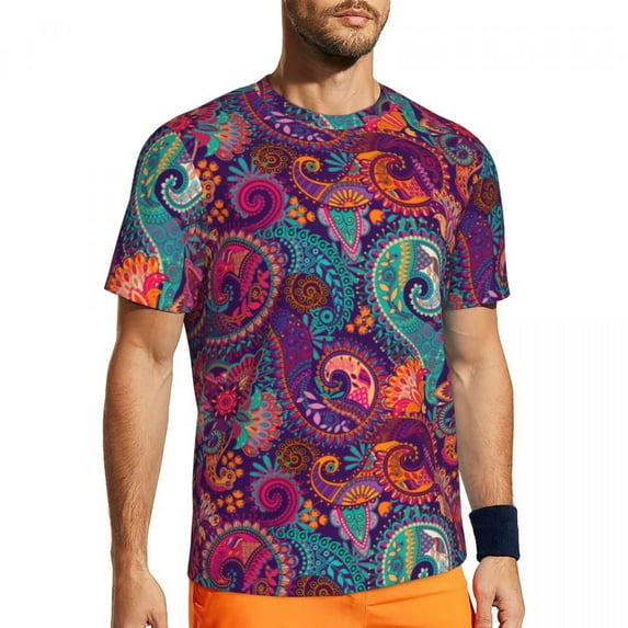 T Shirt For Men Blue Paisley T-Shirt Man Vintage Floral Print Awesome Gym T-Shirts Breathable Summer