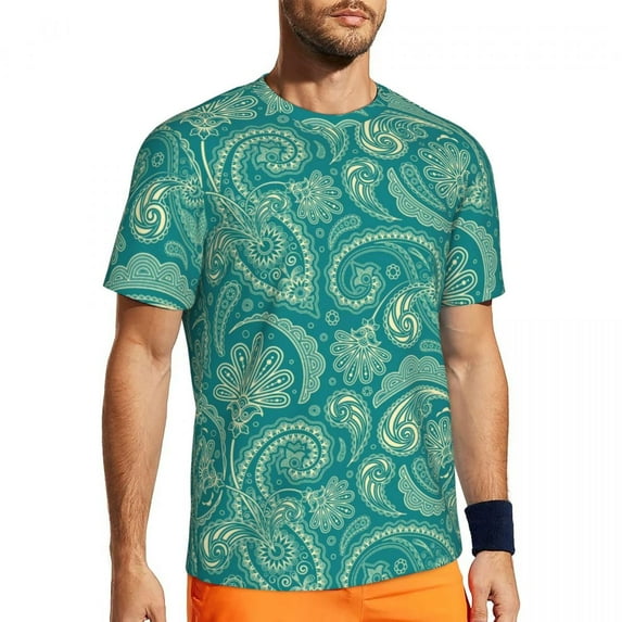 T Shirt For Men Blue Paisley T-Shirt Man Vintage Floral Print Awesome Gym T-Shirts Breathable Summer