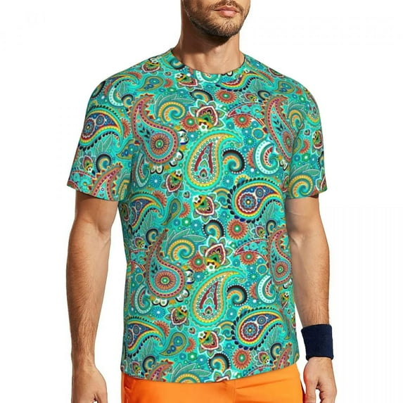 T Shirt For Men Blue Paisley T-Shirt Man Vintage Floral Print Awesome Gym T-Shirts Breathable Summer