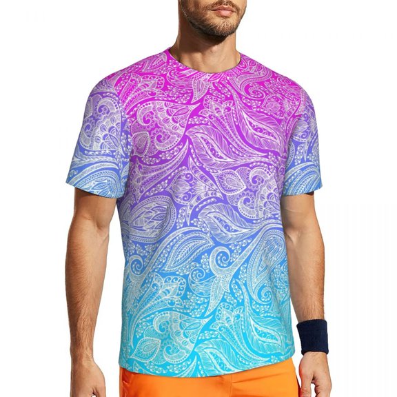T Shirt For Men Bright Ombre Print Gym Neon Orange Pink Hip Hop Male Fun Tee Shirt Summer Short Slee