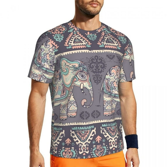 T Shirt For Men Cartoon Elephant Abstract Animal Design Hip Hop Gym T-Shirts Short Sleeve Fast Dry T