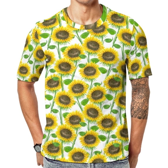 T Shirt For Men Cheerful Sunflower T-Shirt Man Bright Yellow Flower Street Style T-Shirts Summer Ret