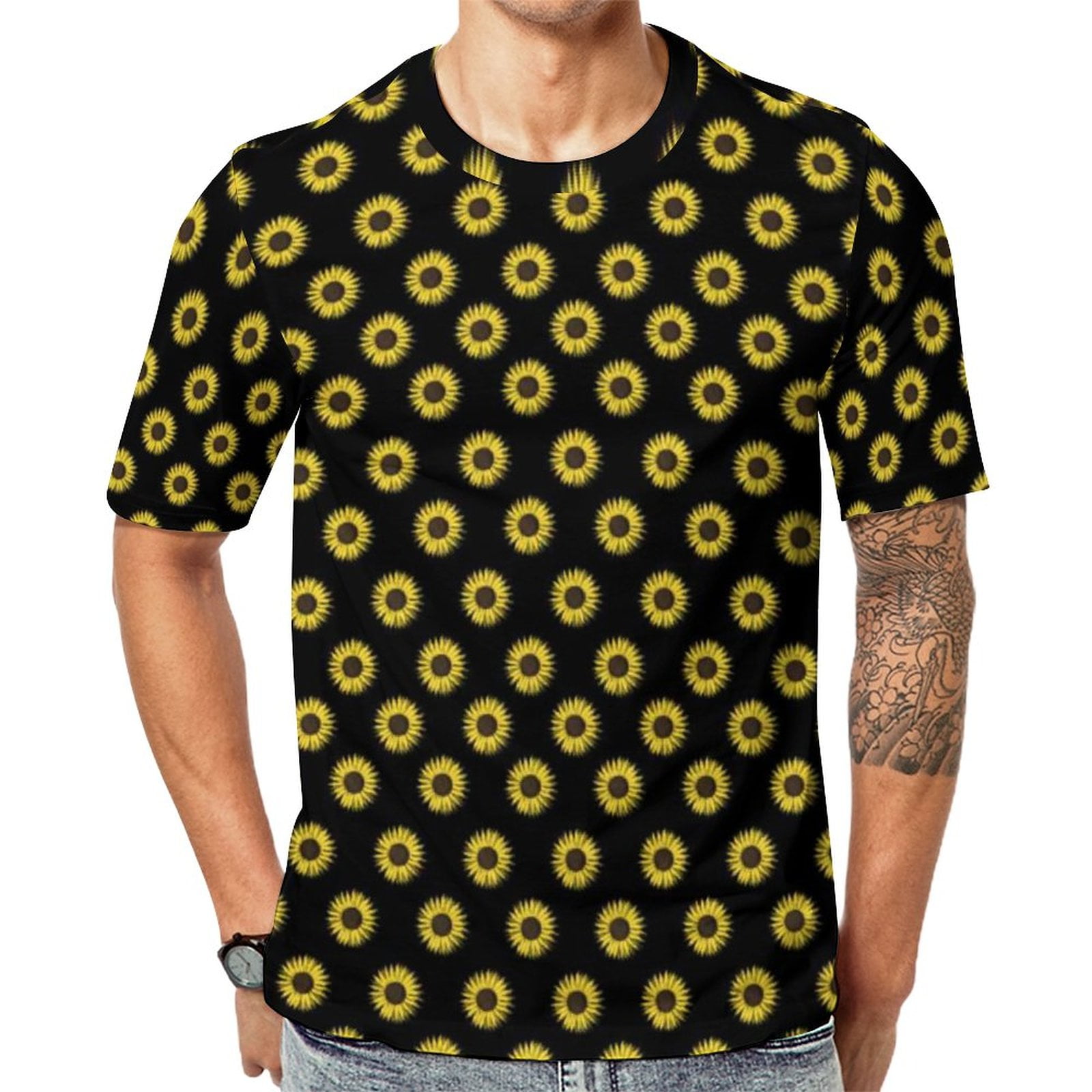 T Shirt For Men Cheerful Sunflower T-Shirt Man Bright Yellow