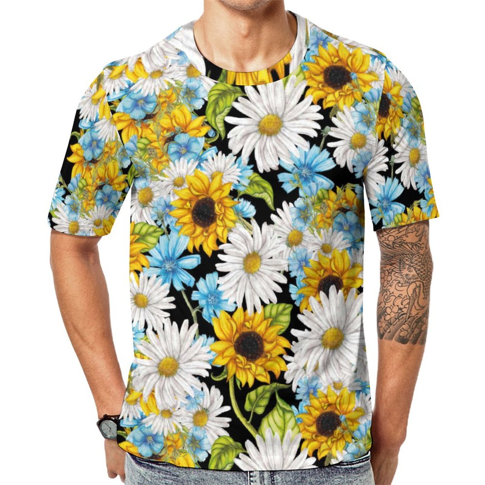T Shirt For Men Cheerful Sunflower T-Shirt Man Bright Yellow