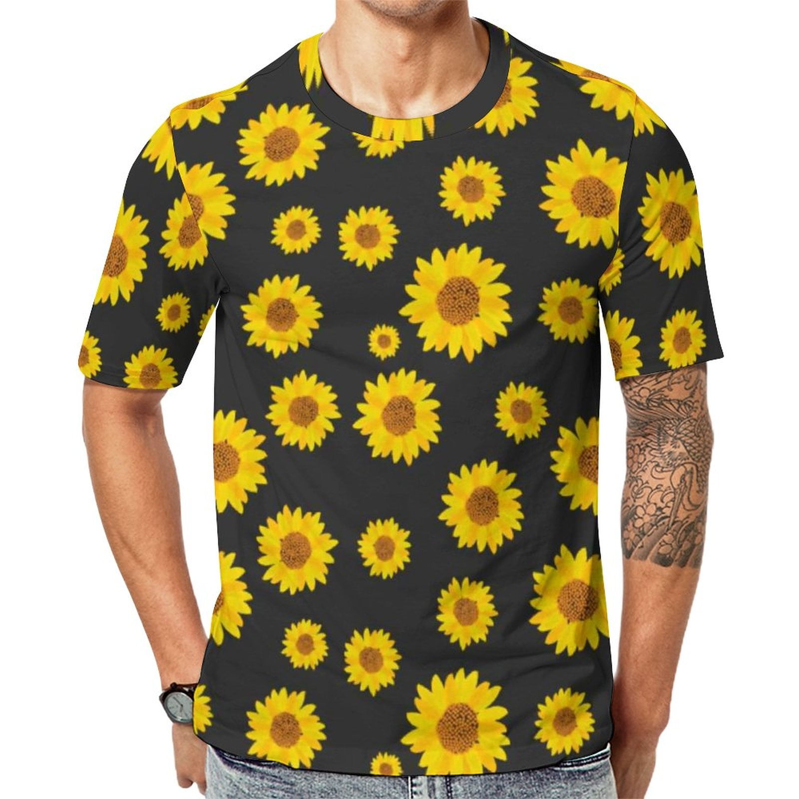 T Shirt For Men Cheerful Sunflower T-Shirt Man Bright Yellow
