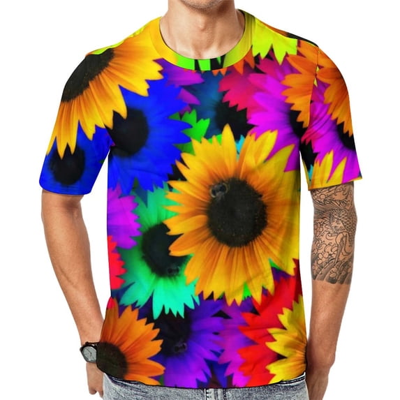 T Shirt For Men Cheerful Sunflower T-Shirt Man Bright Yellow Flower Street Style T-Shirts Summer Ret